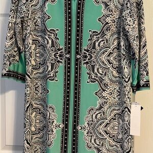 Studio One Teal and Black Ornate Long Sleeve Dress